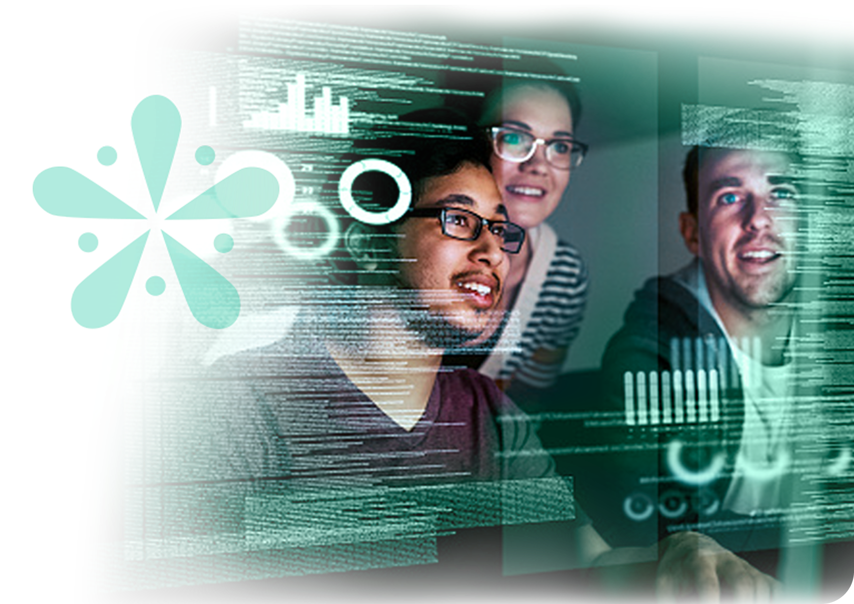 People looking at a monitor together.