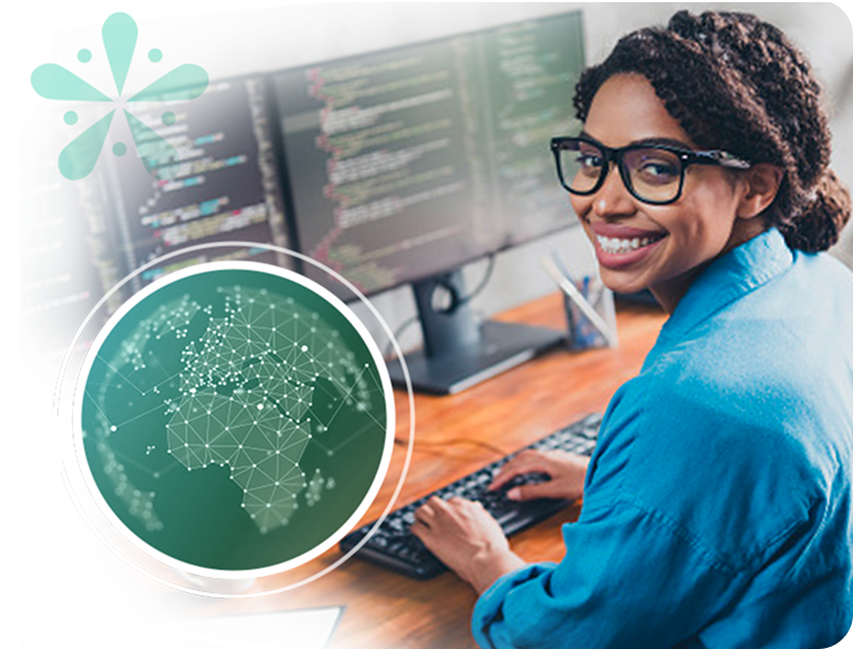 Woman smiling while on computer