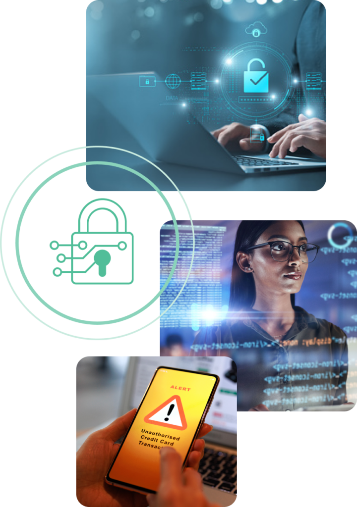 Images representing cybersecurity and transactions